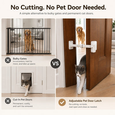 Adjustable Pet Door Latch for Litter Rooms - Let Cats In & Help Keep Dogs Out