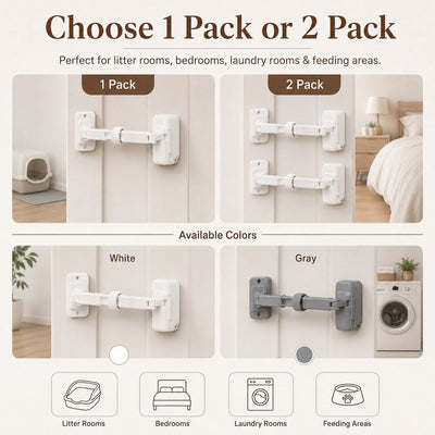 Adjustable Pet Door Latch for Litter Rooms - Let Cats In & Help Keep Dogs Out