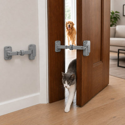 Adjustable Pet Door Latch for Litter Rooms - Let Cats In & Help Keep Dogs Out