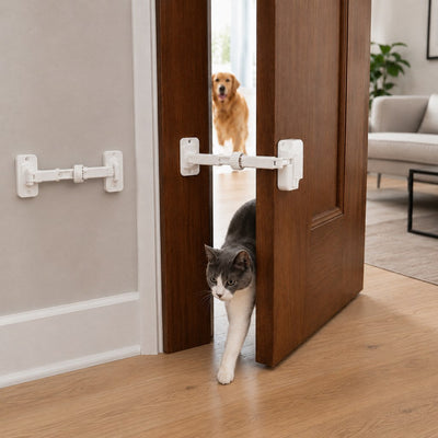 Adjustable Pet Door Latch for Litter Rooms - Let Cats In & Help Keep Dogs Out