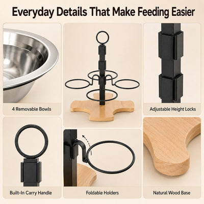 Komavic 4-Bowl Adjustable Elevated Pet Feeder