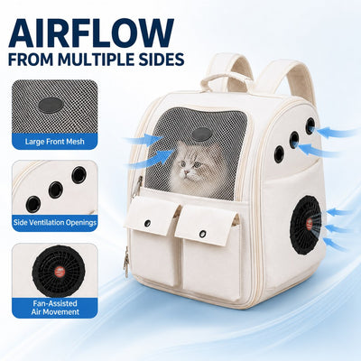 USB-Powered Dual-Fan Cat Carrier Backpack for Vet Visits & Everyday Travel - Fan-Assisted Cooling for Less-Stuffy Trips