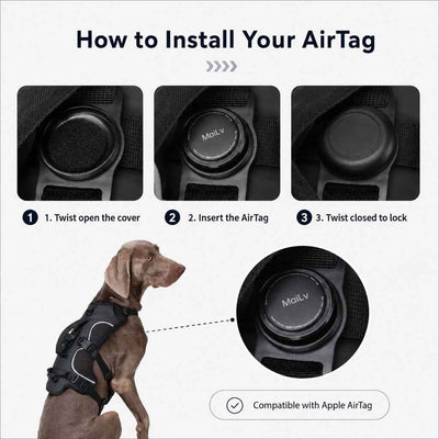 Paws in Awe AirTag-Compatible Escape-Resistant Dog Harness for Outdoor Walks - Secure Control for Dogs That Pull