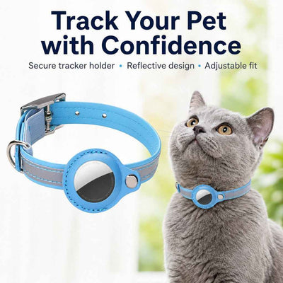 Paws in Awe AirTag-Compatible Reflective Pet Tracking Collar for Cats & Small Dogs - Secure Holder for Outdoor Adventures & Night Visibility