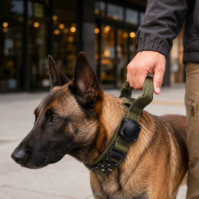 AirTag-Compatible Tactical Dog Collar with Control Handle - Close Control for Walks, Trails & Busy Areas