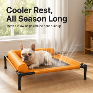 Komavic Elevated Dog Cot for All-Season Indoor Naps - Breathable Raised Pet Bed with Soft Bolsters for Cooler Rest & Easy Cleaning