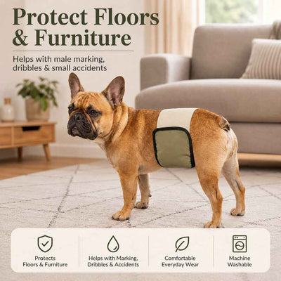 Paws in Awe 3-Pack Washable Male Dog Belly Bands for Indoor Marking & Senior Dribbles - Reusable Dog Diaper Wraps to Protect Floors & Furniture