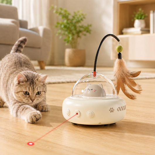 Automatic Laser Cat Toy with Feather Teaser & Catnip Ball
