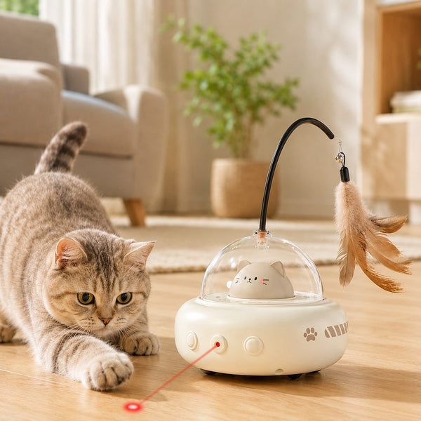 Automatic Laser Cat Toy with Feather Teaser & Catnip Ball