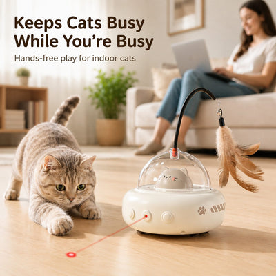 Automatic Laser Cat Toy with Feather Teaser & Catnip Ball