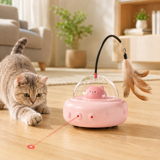 Automatic Laser Cat Toy with Feather Teaser & Catnip Ball