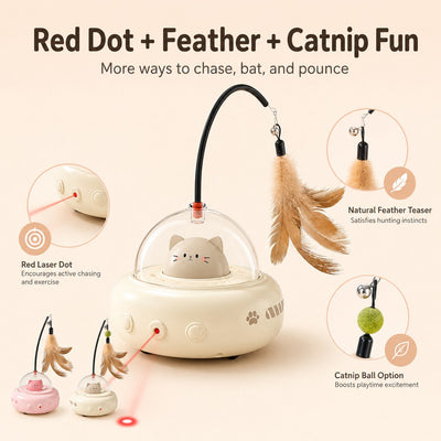 Automatic Laser Cat Toy with Feather Teaser & Catnip Ball