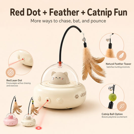 Automatic Laser Cat Toy with Feather Teaser & Catnip Ball