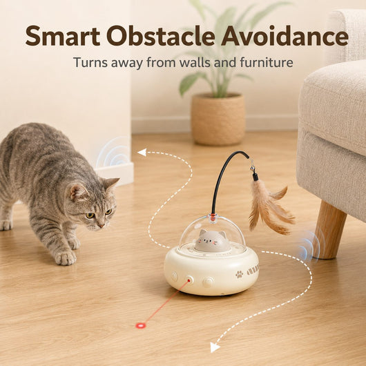 Automatic Laser Cat Toy with Feather Teaser & Catnip Ball