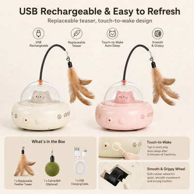 Automatic Laser Cat Toy with Feather Teaser & Catnip Ball