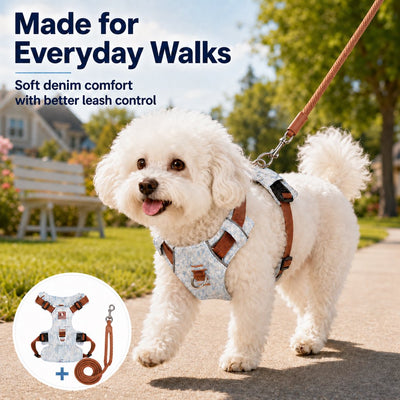 Komavic Vintage Denim Dog Harness & Leash Set