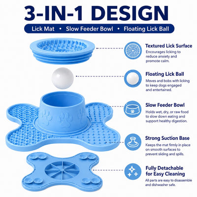 Komavic 3-in-1 Dog Lick Mat & Slow Feeder with Floating Ball