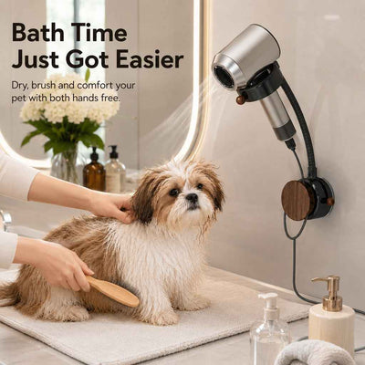 Paws in Awe Hands-Free Pet Grooming Hair Dryer Holder for At-Home Bath Time - Repositionable Suction Mount with 360 Flexible Arm