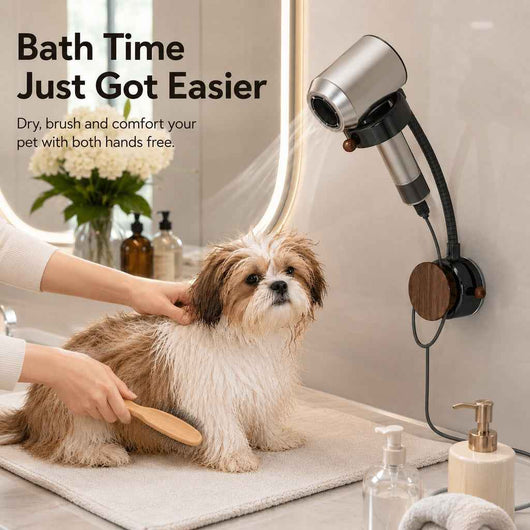 Paws in Awe Hands-Free Pet Grooming Hair Dryer Holder for At-Home Bath Time - Repositionable Suction Mount with 360 Flexible Arm