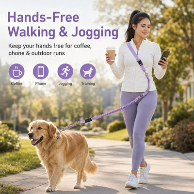 Hands-Free Shock-Absorbing Dog Leash for Running, Walking & Car Travel - Bungee Leash Helps Reduce Pulling