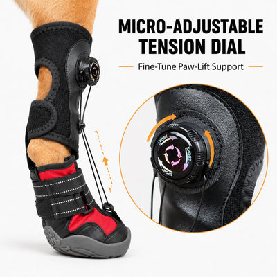 Komavic Adjustable Tension-Dial Dog Paw-Lift Support Boots – For Indoor Floors & Outdoor Walks, Paw Dragging & Scuffing Support
