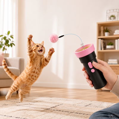 Electric Cat Teaser Launcher with One-Click Launch & Retract