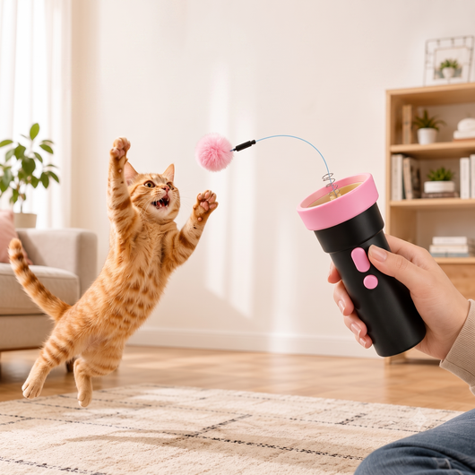 Electric Cat Teaser Launcher with One-Click Launch & Retract