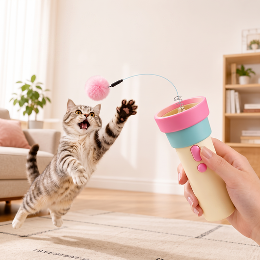 Electric Cat Teaser Launcher with One-Click Launch & Retract