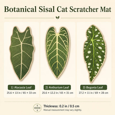 Botanical Sisal Cat Scratcher Mat for Walls, Doors & Floors – Space-Saving Cat Scratching Pad for Furniture Protection