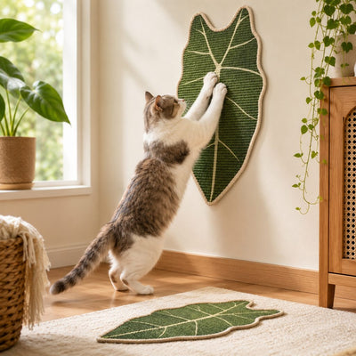 Botanical Sisal Cat Scratcher Mat for Walls, Doors & Floors – Space-Saving Cat Scratching Pad for Furniture Protection