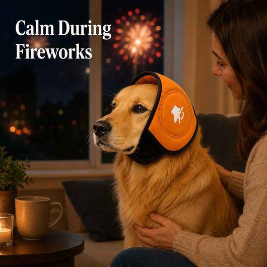 Paws in Awe Calming Dog Ear Muffs for Fireworks, Thunderstorms & Grooming - Soft Noise-Reducing Wrap to Help Ease Stress