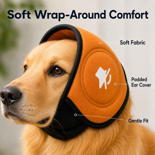 Paws in Awe Calming Dog Ear Muffs for Fireworks, Thunderstorms & Grooming - Soft Noise-Reducing Wrap to Help Ease Stress