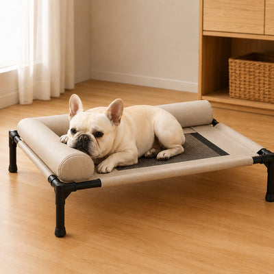 Komavic Elevated Dog Cot for All-Season Indoor Naps - Breathable Raised Pet Bed with Soft Bolsters for Cooler Rest & Easy Cleaning