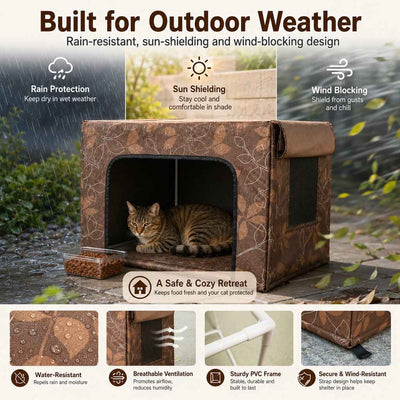 Paws in Awe Outdoor Cat Feeding Shelter for Backyards - Weather-Resistant Food Station Cover