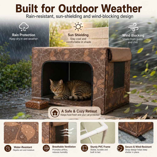 Paws in Awe Outdoor Cat Feeding Shelter for Backyards - Weather-Resistant Food Station Cover