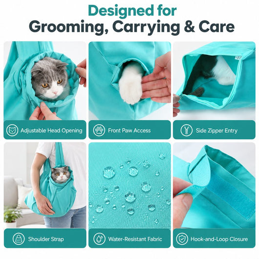 Cat Grooming Bag – Soft Restraint Carrier for Vet Visits & Nail Trimming