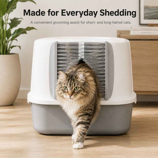 Komavic Cat Litter Box Self-Grooming Brush Door – Automatic Loose Fur Catcher for Enclosed Litter Boxes & Cleaner Homes, 2-Piece Set