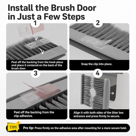 Komavic Cat Litter Box Self-Grooming Brush Door – Automatic Loose Fur Catcher for Enclosed Litter Boxes & Cleaner Homes, 2-Piece Set