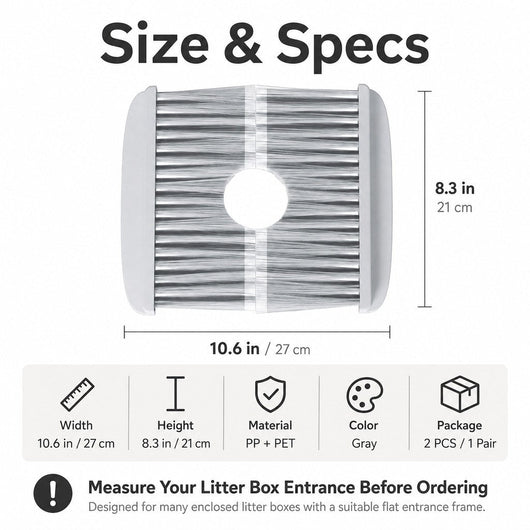 Komavic Cat Litter Box Self-Grooming Brush Door – Automatic Loose Fur Catcher for Enclosed Litter Boxes & Cleaner Homes, 2-Piece Set