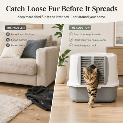 Komavic Cat Litter Box Self-Grooming Brush Door – Automatic Loose Fur Catcher for Enclosed Litter Boxes & Cleaner Homes, 2-Piece Set
