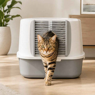 Komavic Cat Litter Box Self-Grooming Brush Door – Automatic Loose Fur Catcher for Enclosed Litter Boxes & Cleaner Homes, 2-Piece Set