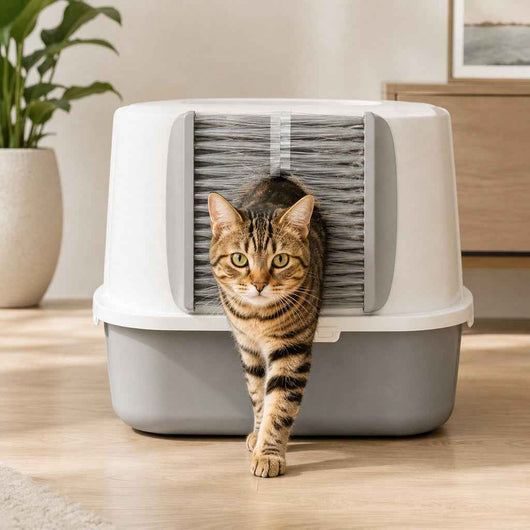 Komavic Cat Litter Box Self-Grooming Brush Door – Automatic Loose Fur Catcher for Enclosed Litter Boxes & Cleaner Homes, 2-Piece Set