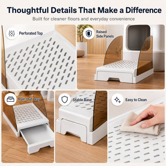 Adjustable Cat Litter Box Step with Pull-Out Tray