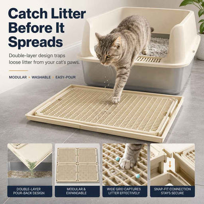Paws in Awe Modular Cat Litter Mat for Litter Box Exits - Double-Layer Litter Trap for Cleaner Floors