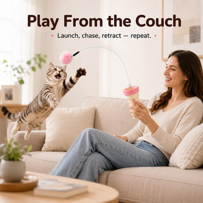 Electric Cat Teaser Launcher with One-Click Launch & Retract