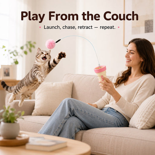 Electric Cat Teaser Launcher with One-Click Launch & Retract