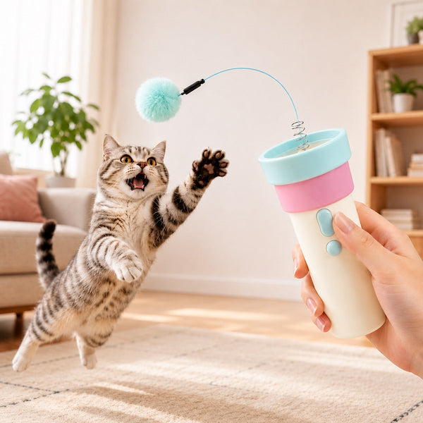Electric Cat Teaser Launcher with One-Click Launch & Retract