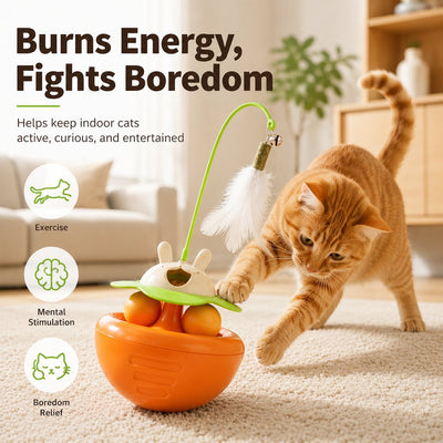 Komavic Wobble Cat Toy Treat Dispenser & Feather Teaser