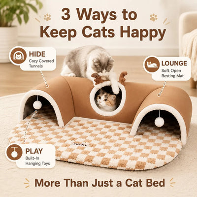 Komavic 3-in-1 Multi-Cat Tunnel Bed & Play Mat