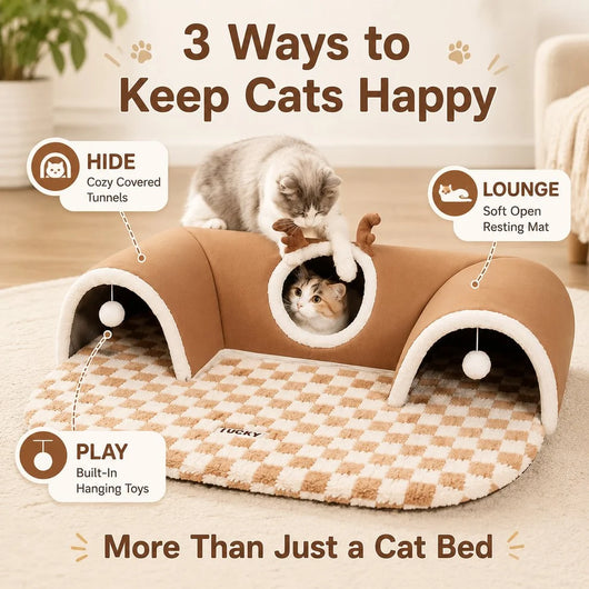 Komavic 3-in-1 Multi-Cat Tunnel Bed & Play Mat